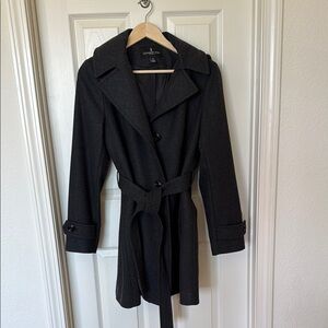 London Fog Black Trench Coat with Wide Lapels